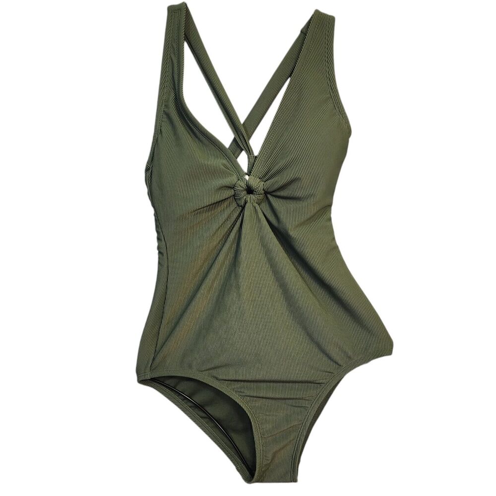 Shade & Shore Swimming Suit Women's Olive Green Ribbed One Piece Sz XO 0-2 NEW